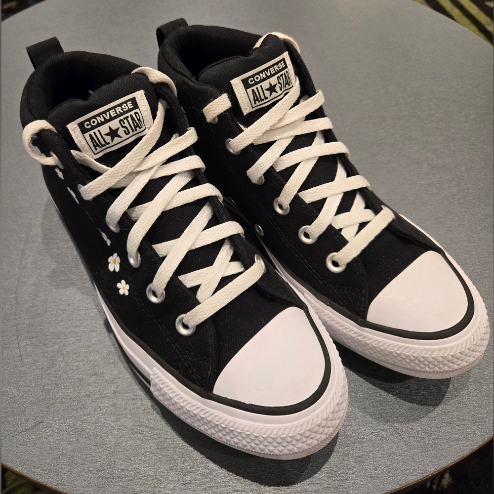Converse Floral High Tops - Black with White Daisies